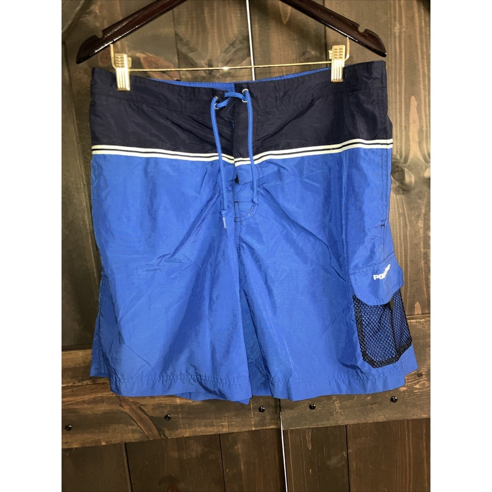 Polo Sport Ralph Lauren Mens L Swim Trunks Blue Mesh Lined Pockets